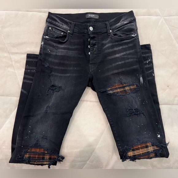 AMIRI MX1 Brown Plaid Patch Jeans - Picture 2 of 6